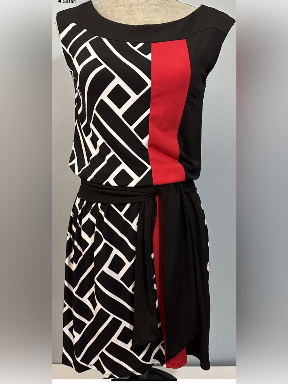 White House Black Market Black, White & Red Geometric Midi Dress